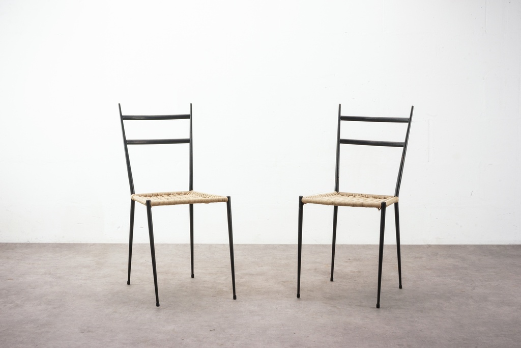 Pair of Minimalist Woven Metal Frame Chairs