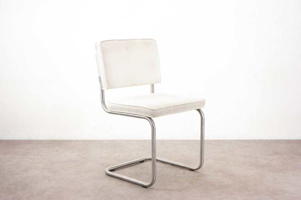 Modern Minimalist Cantilever Chair with White Upholstery
