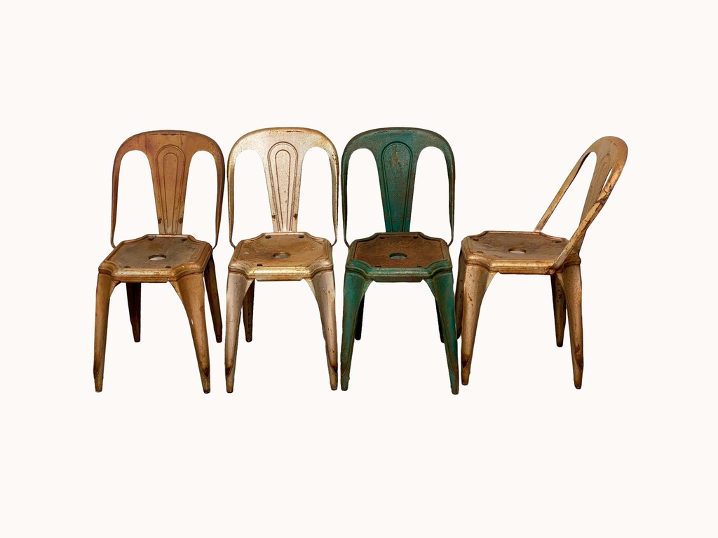 Vintage Industrial Metal Chairs Quartet
