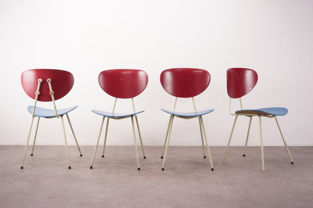 Mid-Century Modern Red and Blue Dining Chair