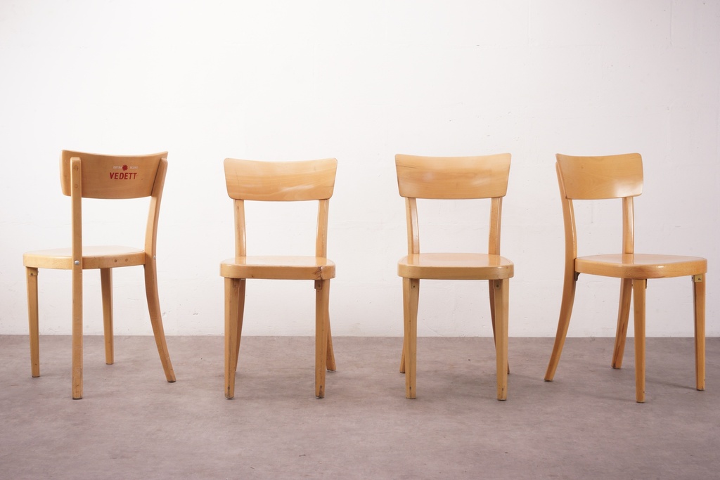 Vintage Blonde Wood Bistro Chairs Set