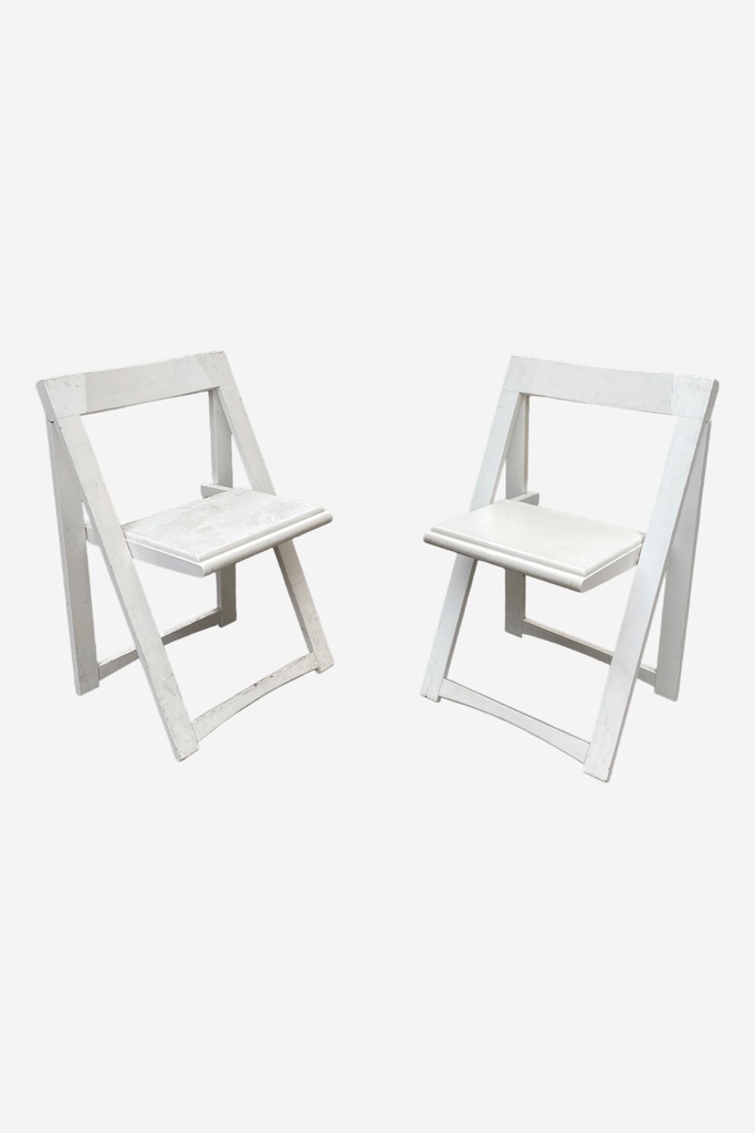 White Wooden Folding Chairs Pair