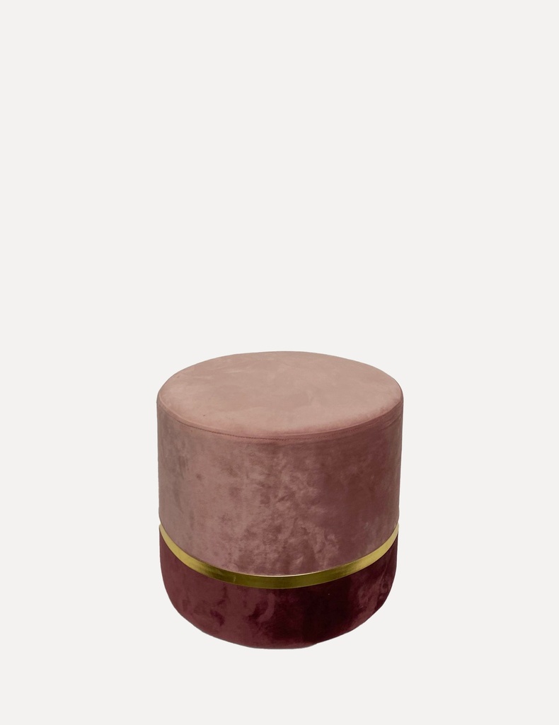 Blush Velvet Ottoman with Gold Accent Band