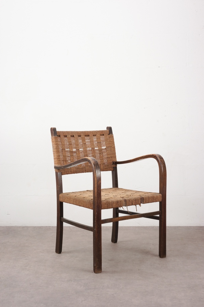 Vintage Woven Rope Armchair with Distressed Wooden Frame