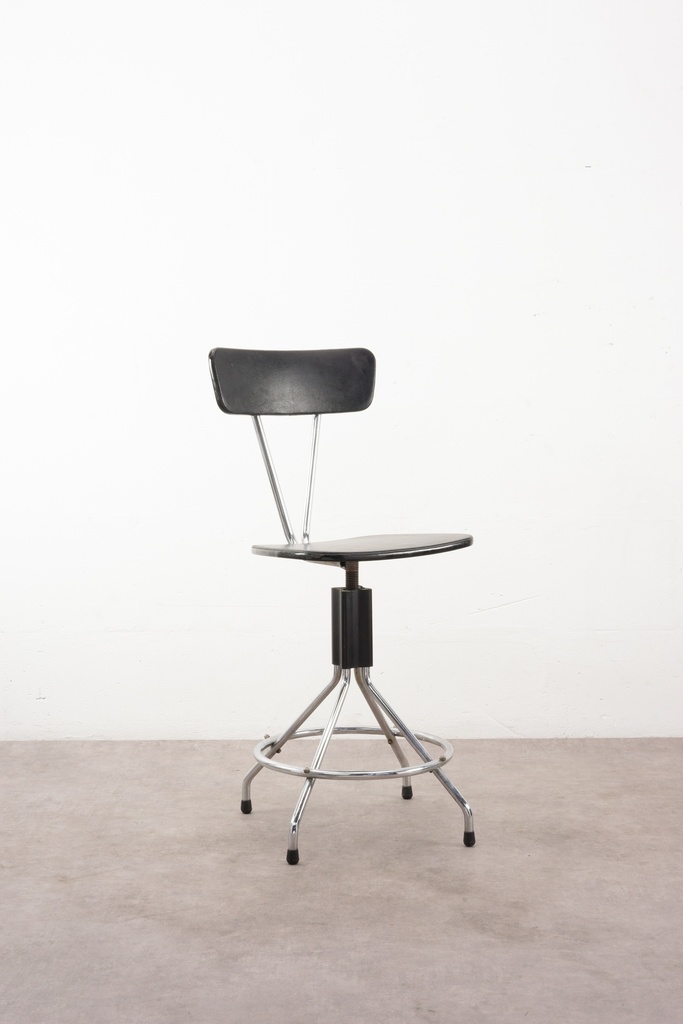 Industrial Black Plywood Drafting Stool with Chrome Base