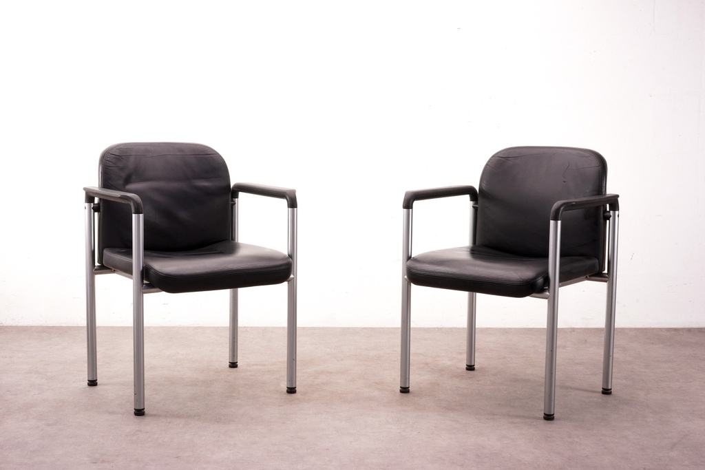 Modern Black Faux Leather Armchair with Metal Frame