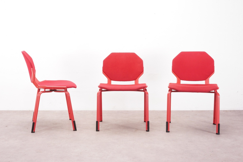 Retro Red Octagonal Back Chairs Set