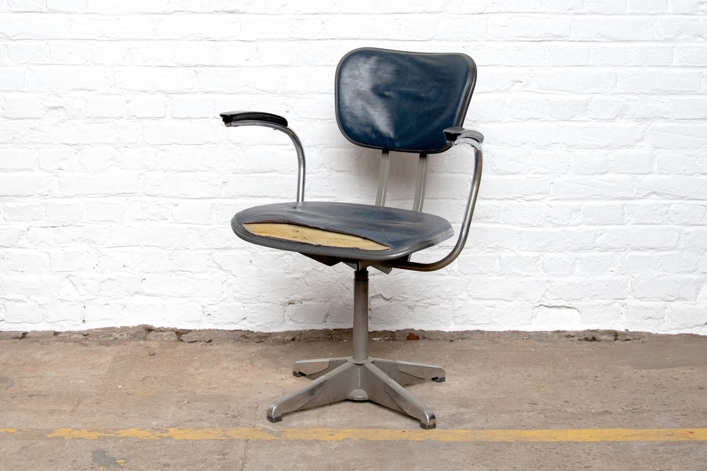 Weathered Mid-Century Office Chair with Exposed Cushion