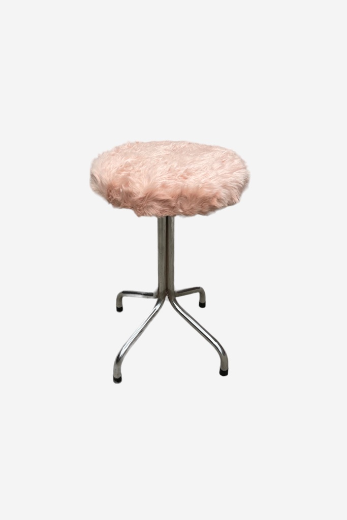 Blush Faux Fur Stool with Chrome Base