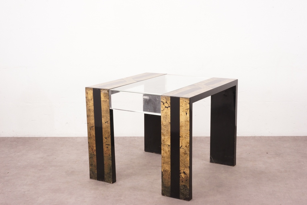 Modern Black and Gold Side Table with Glass Top