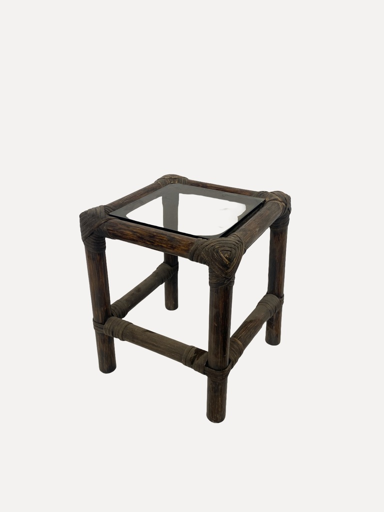 Rustic Bamboo and Glass Side Table