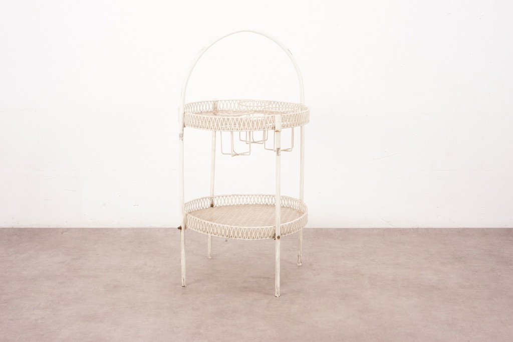 Vintage White Wrought Iron Two-Tier Bar Cart