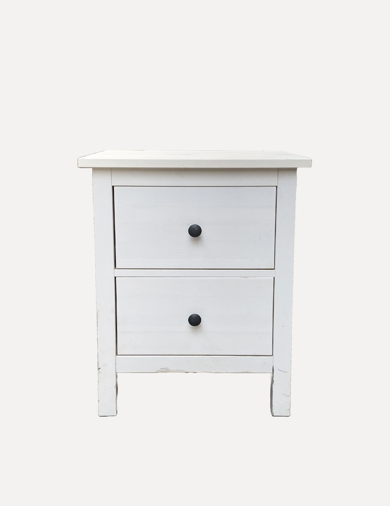 White Rustic Two-Drawer Nightstand