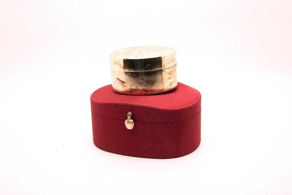 Gold-Toned Marble Trinket Box on Red Velvet Jewelry Case