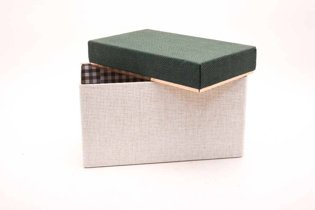 Two-Tone Textured Storage Box with Green Lid and Gingham Interior