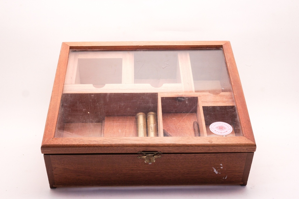 Vintage Wooden Display Case with Glass Top