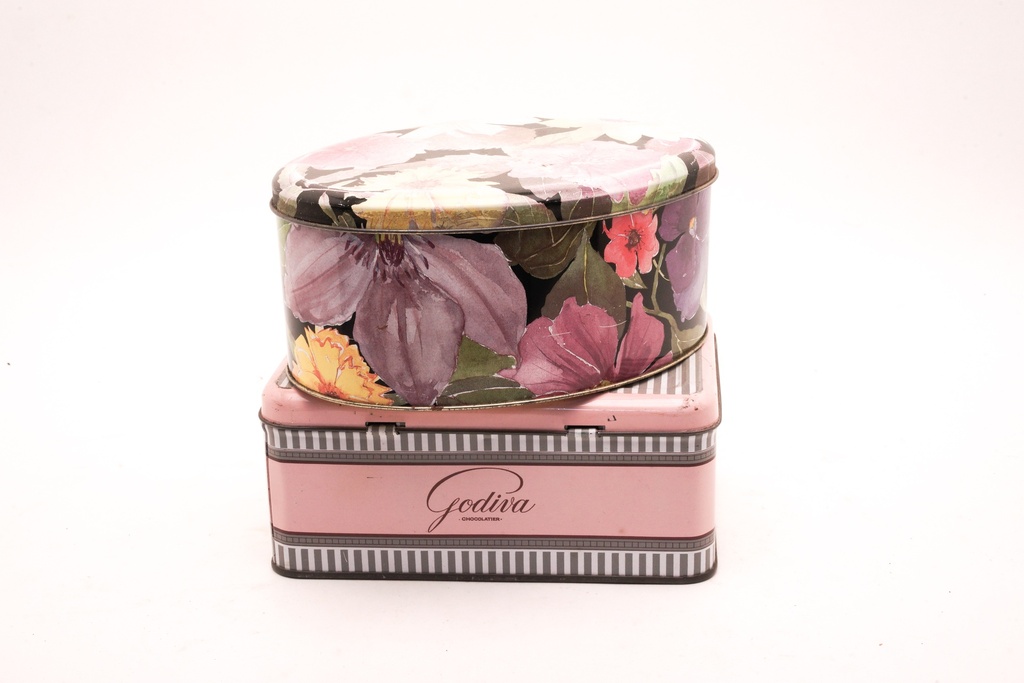 Floral and Striped Decorative Tin Set