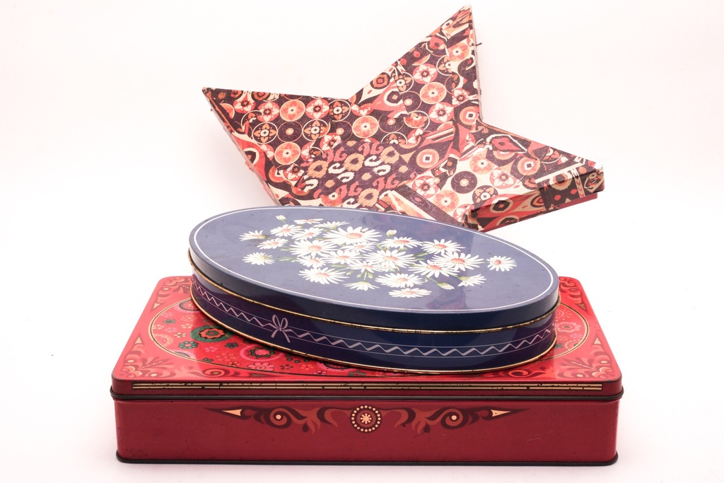 Vintage Decorative Tins with Folded Star Ornament