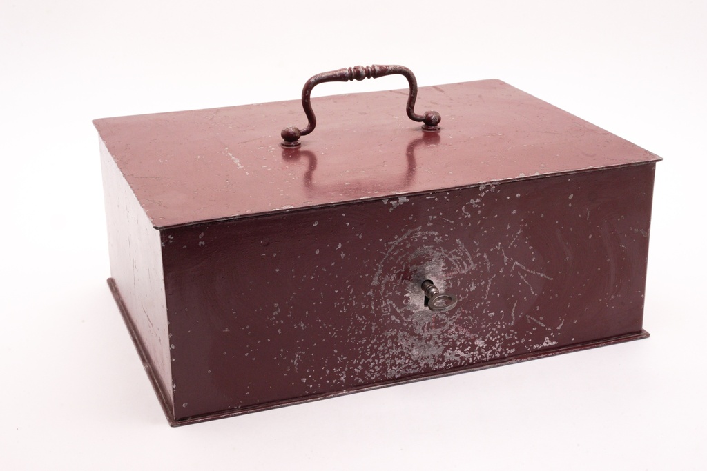 Antique Burgundy Metal Lockbox