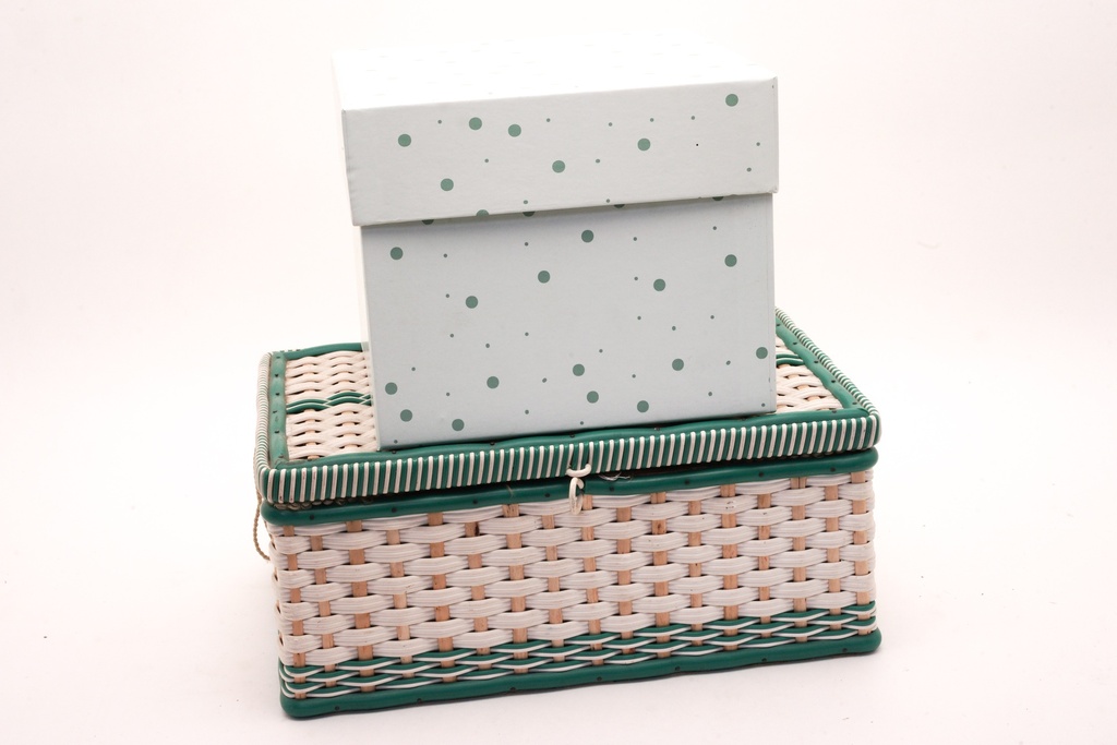 Polka Dot Gift Box on Wicker Basket Set
