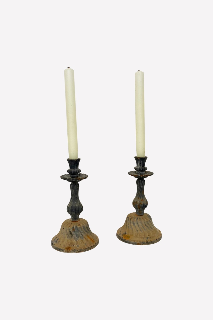 Antique Weathered Brass Candle Holders with Taper Candles