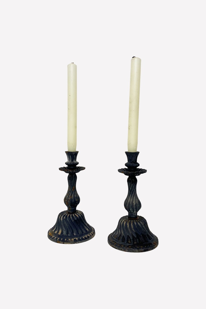 Antiqued Brass Candleholders with Ivory Tapers
