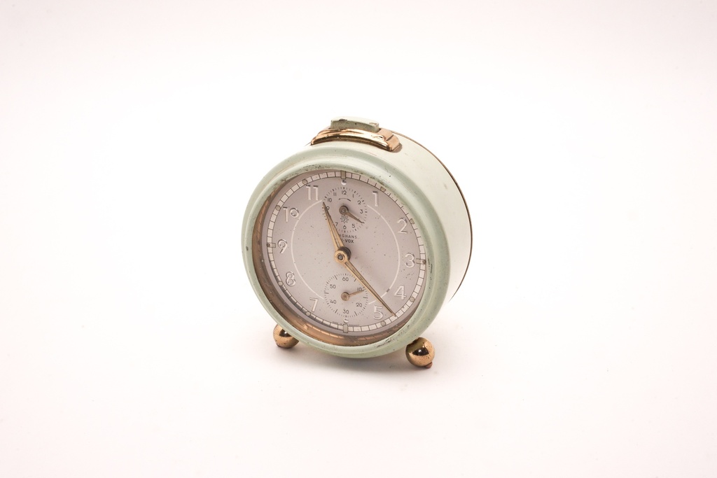 Vintage Mint Green Alarm Clock with Brass Accents