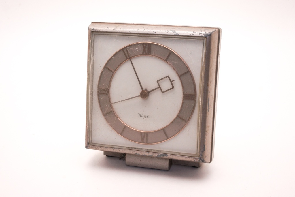 Mid-Century Silver Desk Clock with Roman Numerals