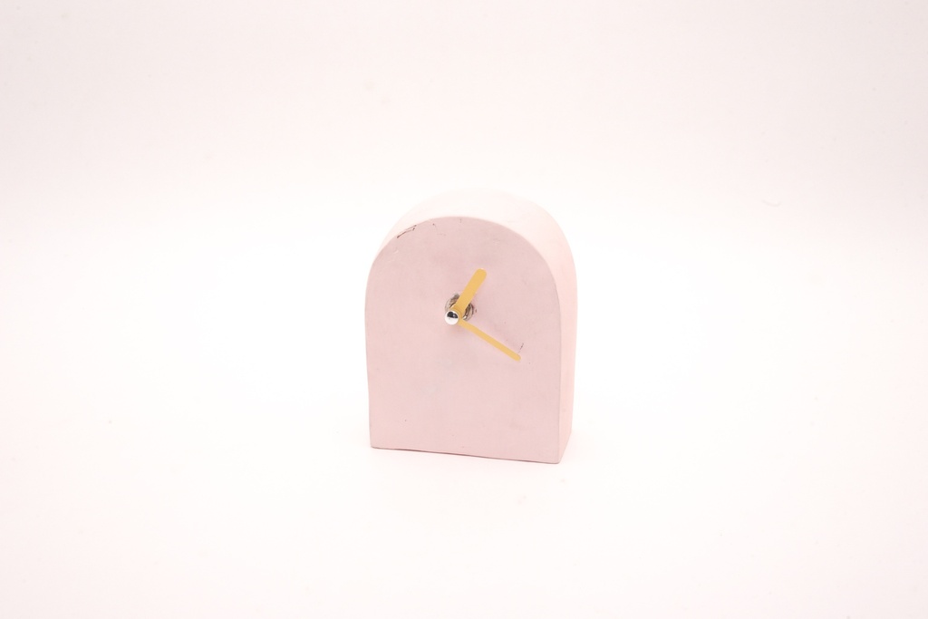 Minimalist Pink Arch Clock with Yellow Hands
