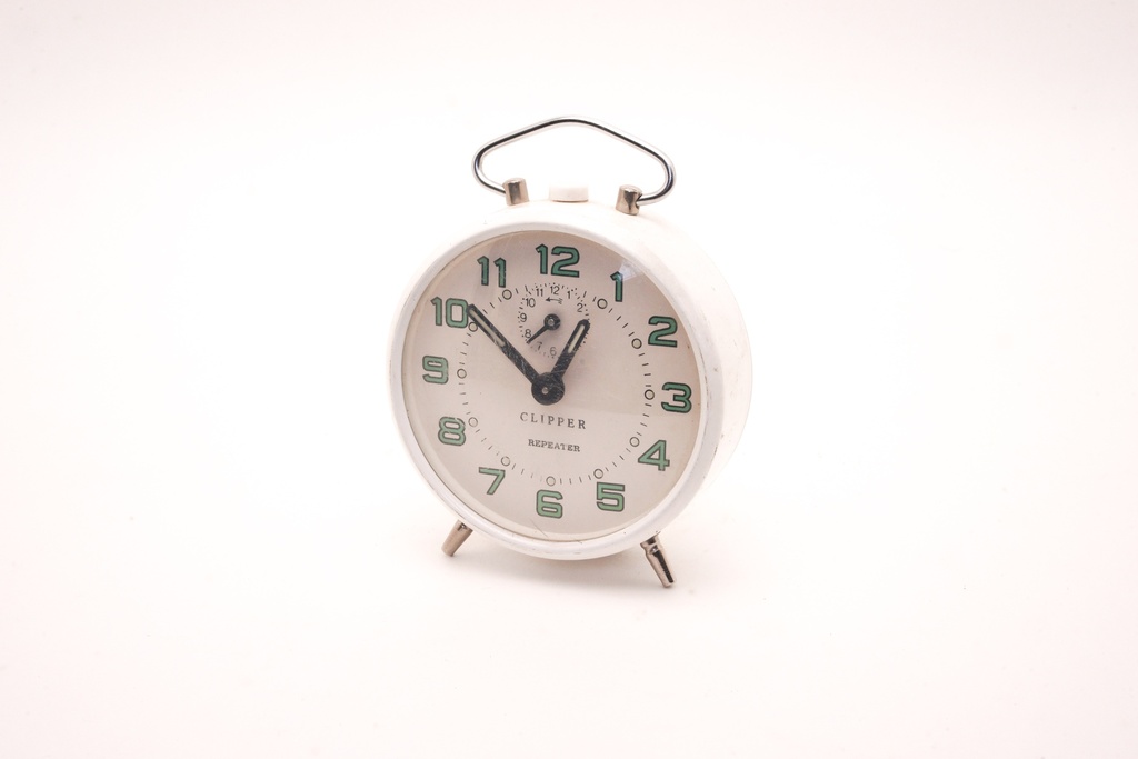 Vintage White Alarm Clock with Green Numerals