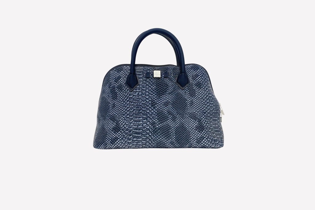 Navy Blue Textured Handbag with Snakeskin Pattern