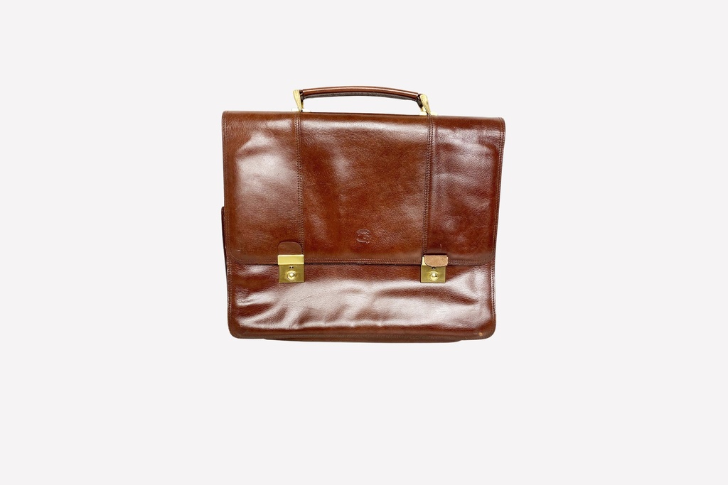 Vintage Brown Leather Briefcase with Gold Latches