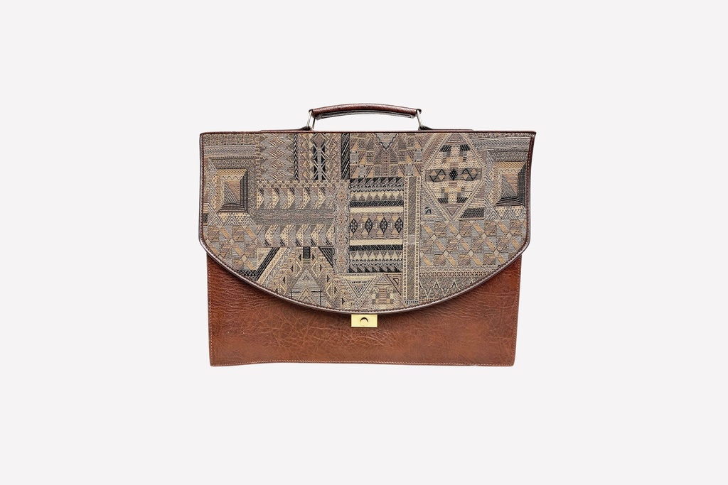Vintage Geometric Patterned Leather Briefcase