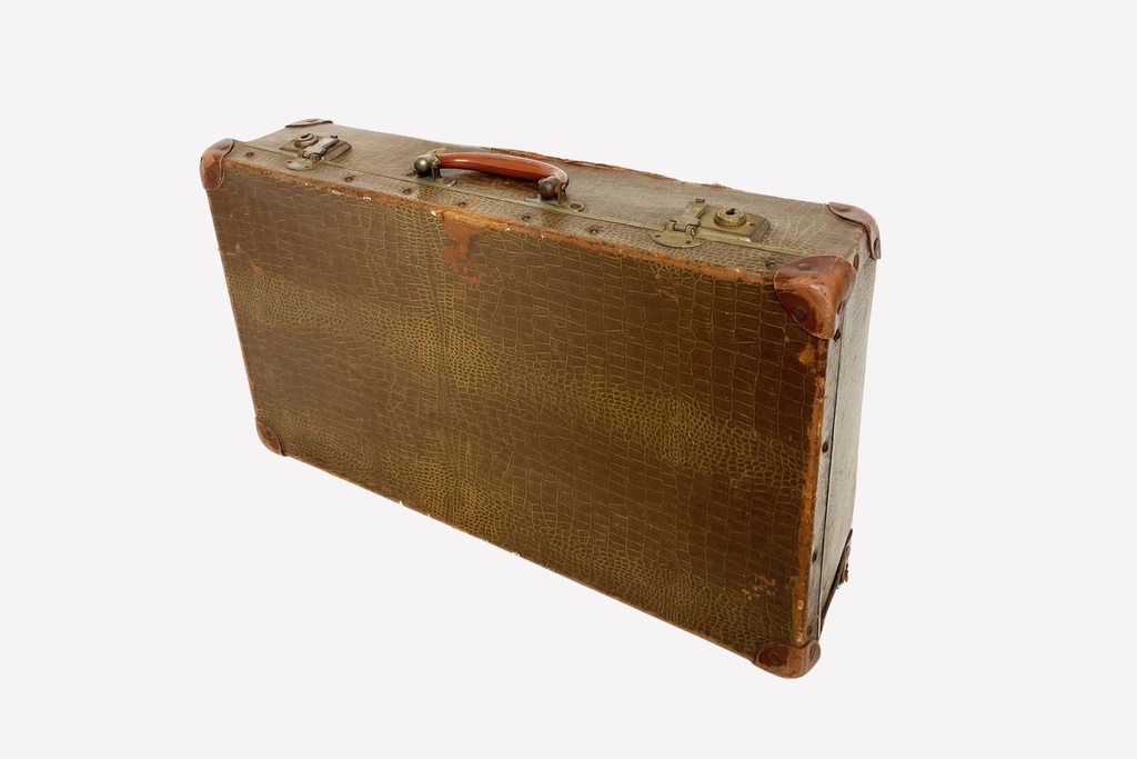 Vintage Crocodile-Embossed Suitcase with Worn Leather Corners