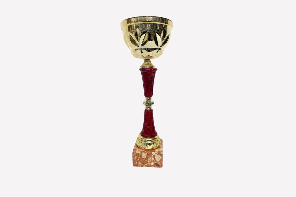 Gold and Red Ornate Trophy Cup on Marble Base
