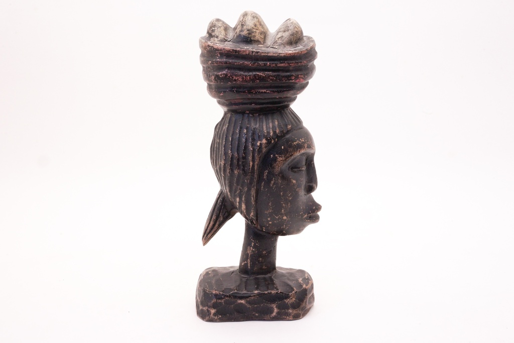 Carved Tribal Bust with Basket Motif