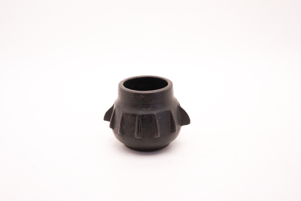 Small Black Ceramic Pot with Fluted Design