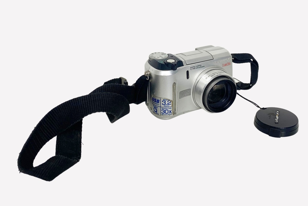 Silver Olympus Camedia Digital Camera with Strap and Lens Cap