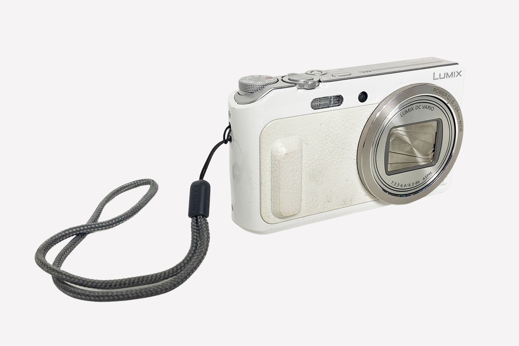 White Compact Digital Camera with Strap