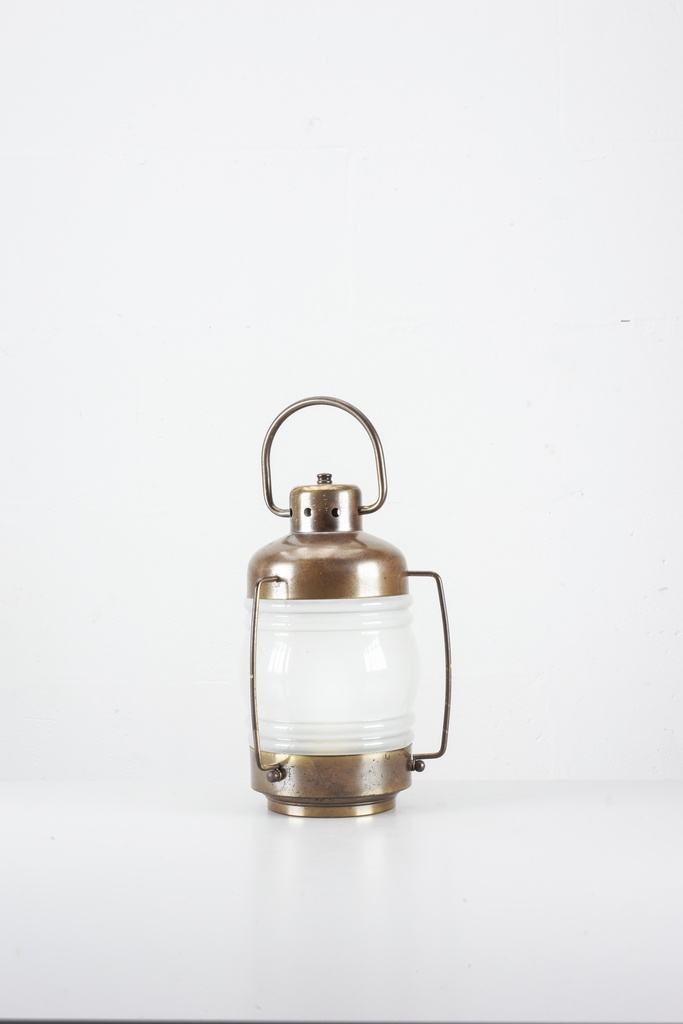 Antique Brass Lantern with Frosted Glass Shade