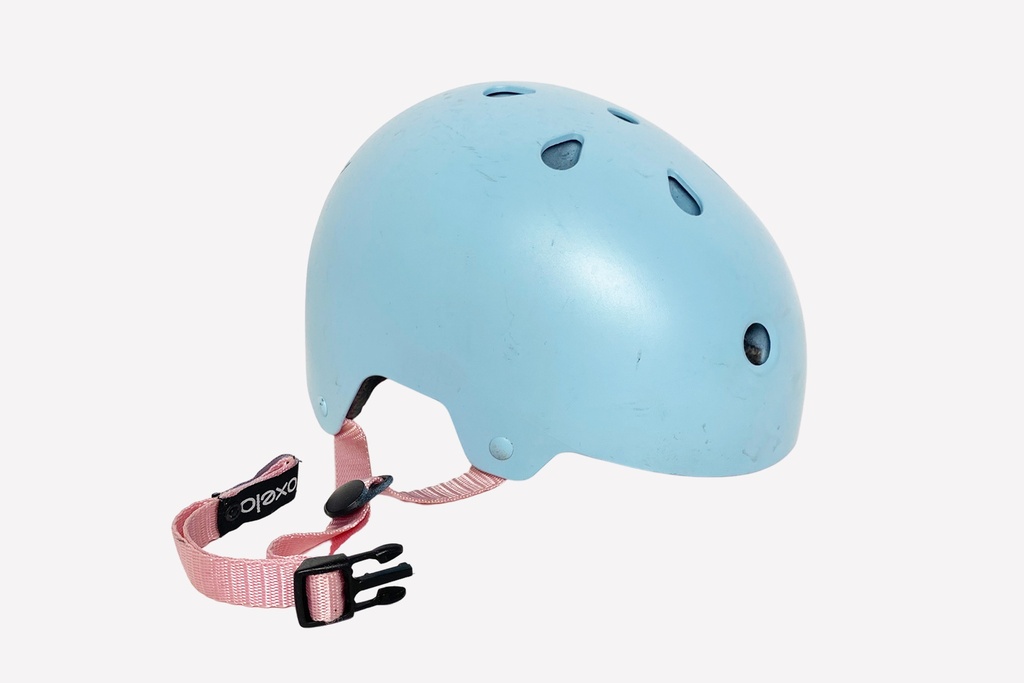 Powder Blue Kids Bike Helmet with Pink Straps