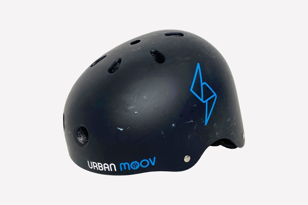 Black Urban Moov Cycling Helmet with Blue Accent Branding