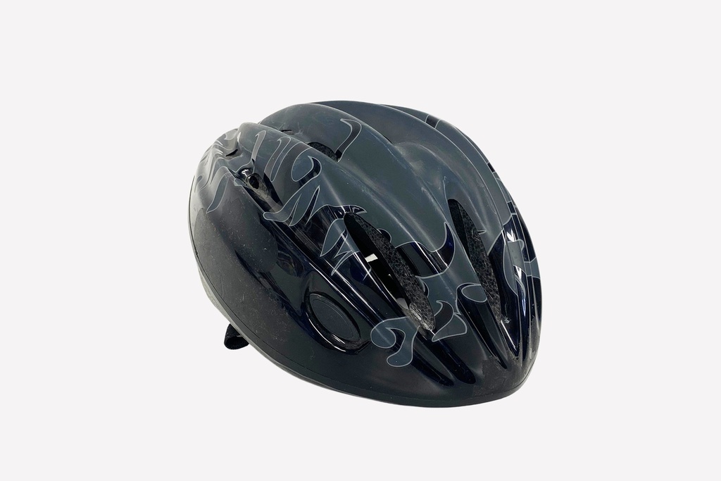 Black Bicycle Helmet with Silver Flame Design