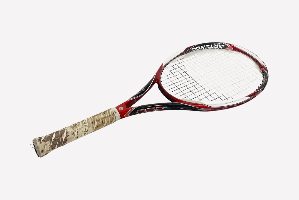 Worn Red Tennis Racket with Camouflage Grip