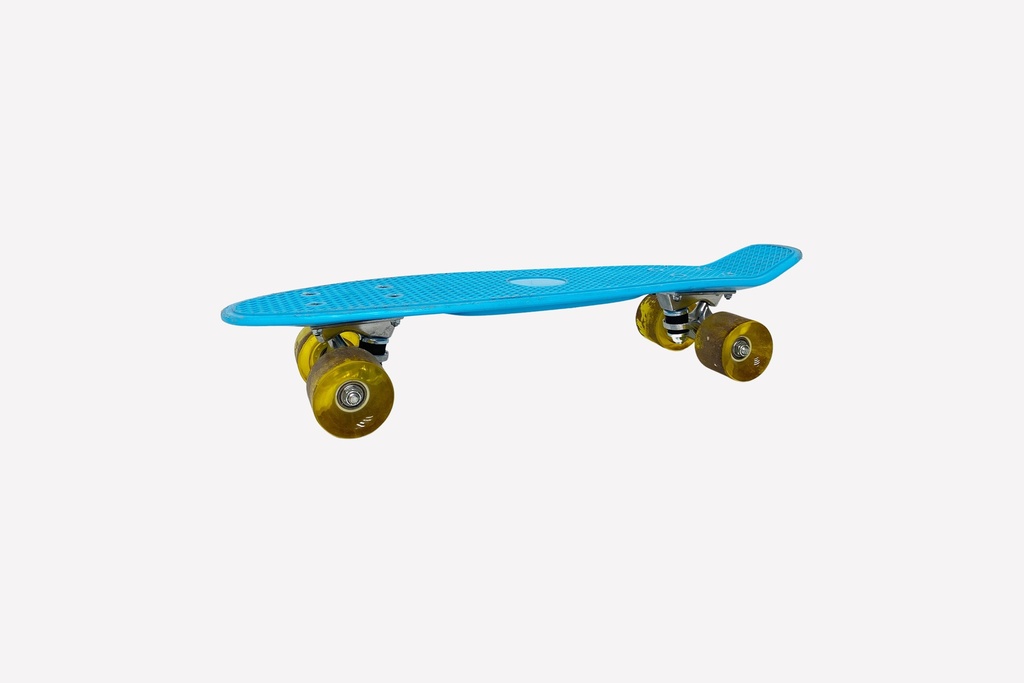 Retro Blue Penny Skateboard with Transparent Amber Wheels