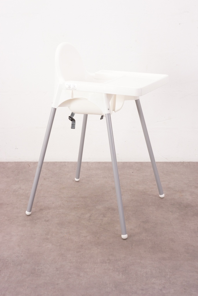 Modern White Baby High Chair with Grey Legs