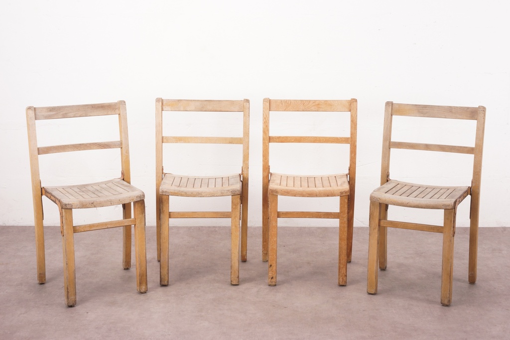 Set of Four Rustic Wooden Dining Chairs
