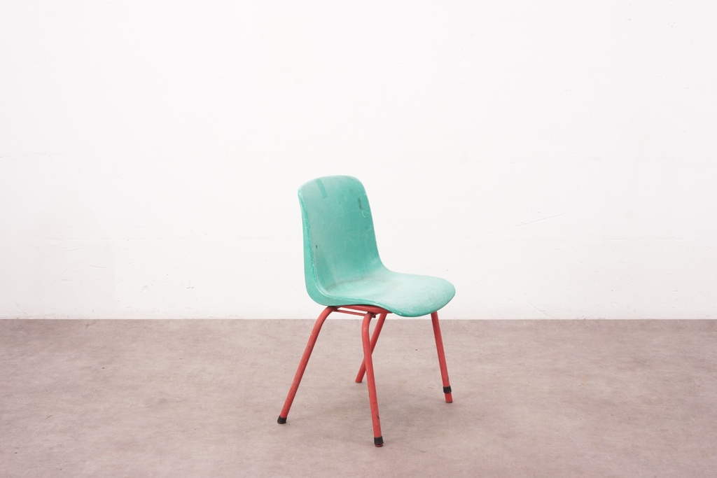 Retro Classroom Chair with Teal Seat and Red Legs