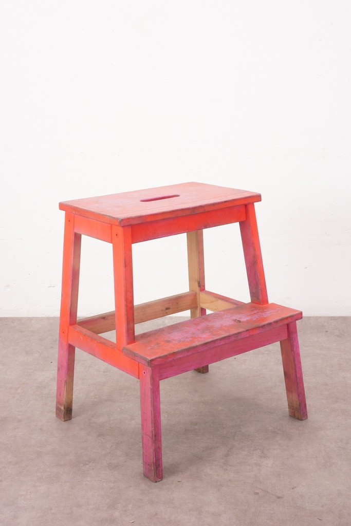 Rustic Two-Tiered Pink-Red Step Stool
