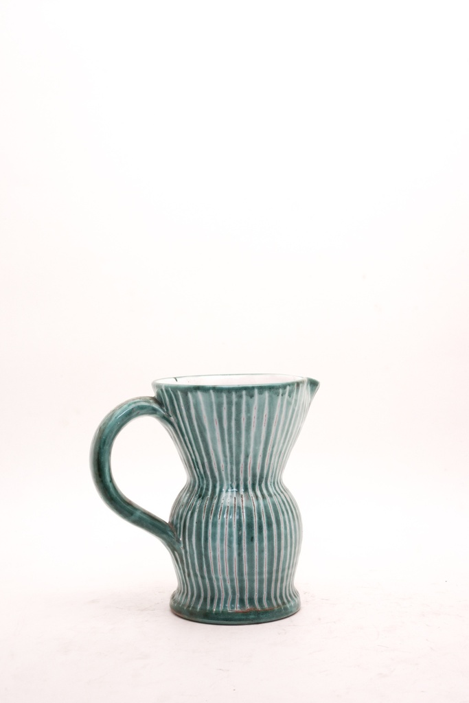 Turquoise Ribbed Ceramic Pitcher